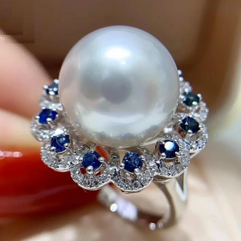 South Sea White round Pearl Ring Natural AAAA+ 11- 12mm 925S Elegant Jewelry