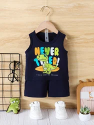 2-Piece Summer New Baby Boy Playing Sports Casual Fashion Dinosaur Pattern Sweat Absorption Breathable Sleeveless + Shorts Suit