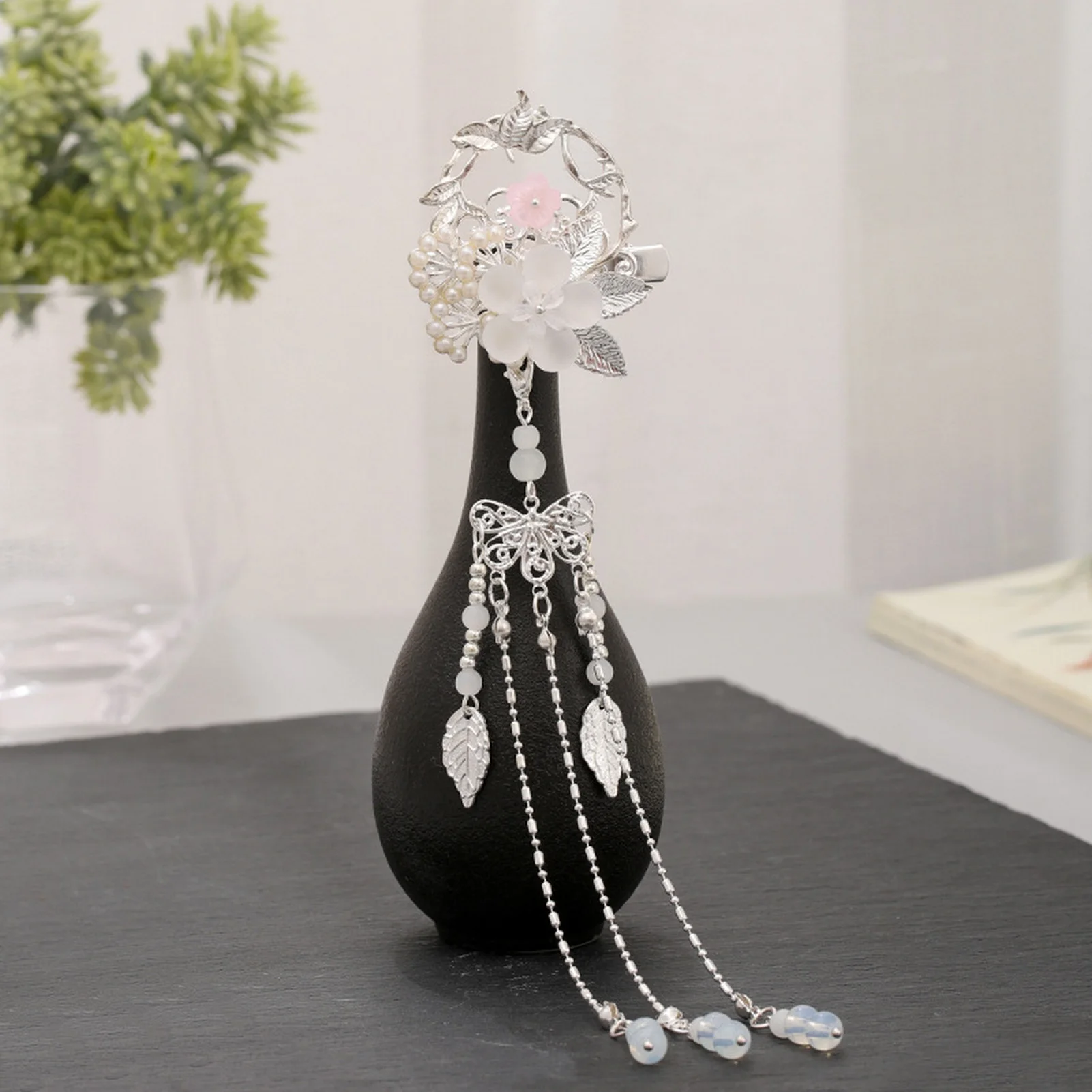 Hairpin Elegant Hanfu Cosplay for Women Vintage Floral Tassel Hair Clip Ancient Chinese Costume Stage Performance Accessory