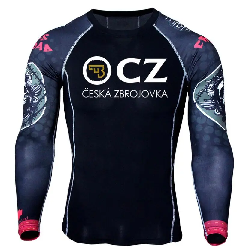 2023 CZ Ceska Zbrojovka Czech Firearms Men Compressed T Shirt Long Sleeve Bodybuilding Skeleton Head Print MMA Muscle Men tshirt