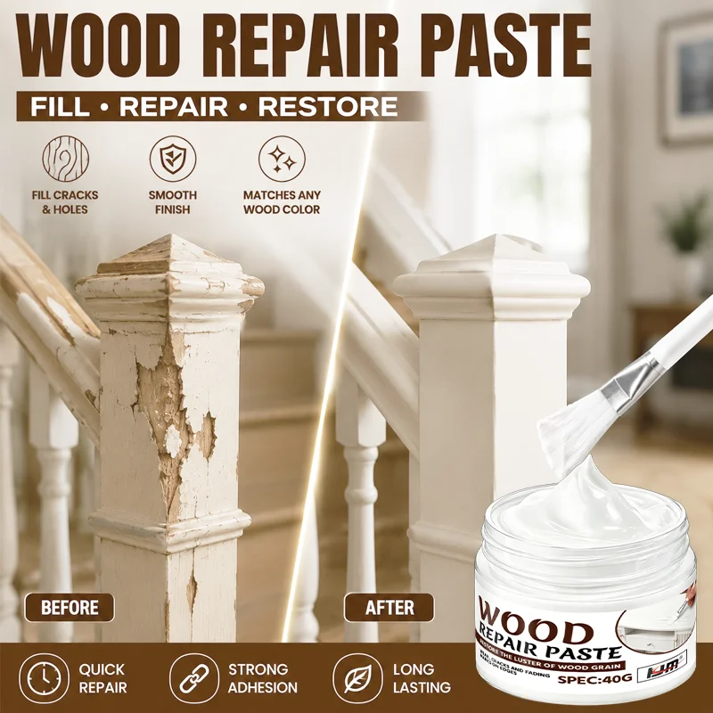 Pasta reparadora de madera blanca KJM, relleno para arañazos, grietas y desportilladuras en muebles, masilla de secado rápido para reparar puertas, gabinetes, mesas y pisos.