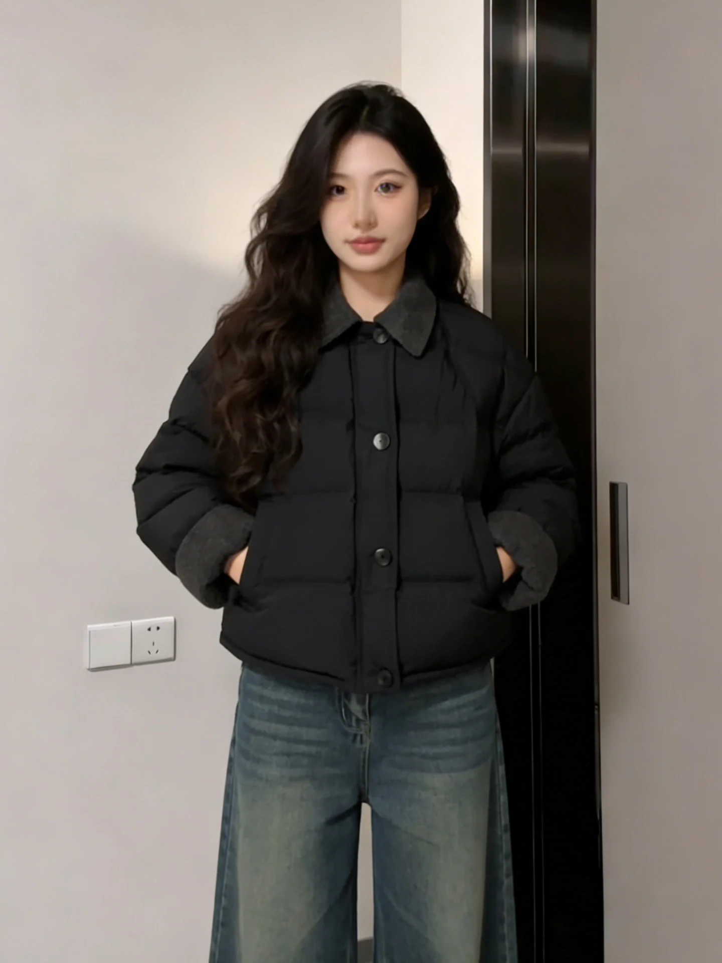 

Korean Sle Retro Collar Spliced Bla ort down Cotton Jaet Women's Autumn Winter Warm Thiened Bread Sle Coat