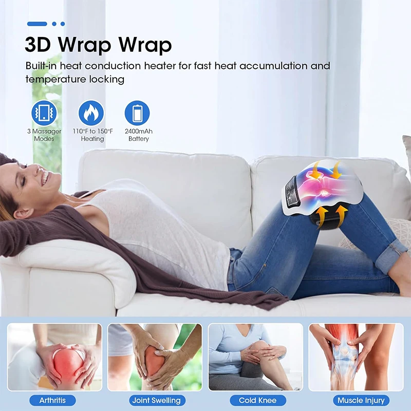 Masaje de rodilla con vibración calentada eléctrica, rodilleras infrarrojas, alivio del dolor articular, temperatura de calentamiento, presión de aire, masaje de codo y pierna