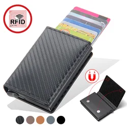 Magnet Rfid Blocking Credit Card Holder Case for Men Unisex Leather ID Bank Wallets with Magnetic Buckle Closer Small PU Purse
