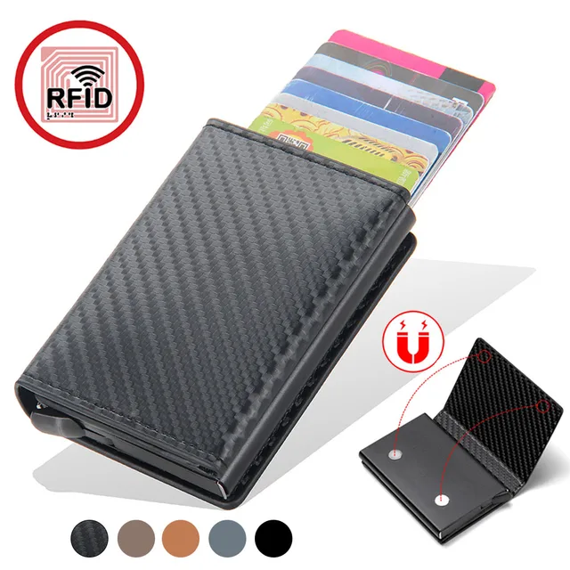 Etui na kartę kredytową z magnesem i blokadą Rfid dla mężczyzn Skórzane portfele banku unisex z magnetyczną klamrą Mała portmonetka PU
