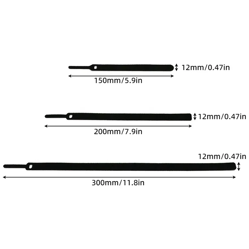 Wire Organizer Releasable Cable Ties Black 12x15/20/30cm Nylon Hook Loop Straps Wrap Zip Bundle Bandage Tie Plastics Fastening