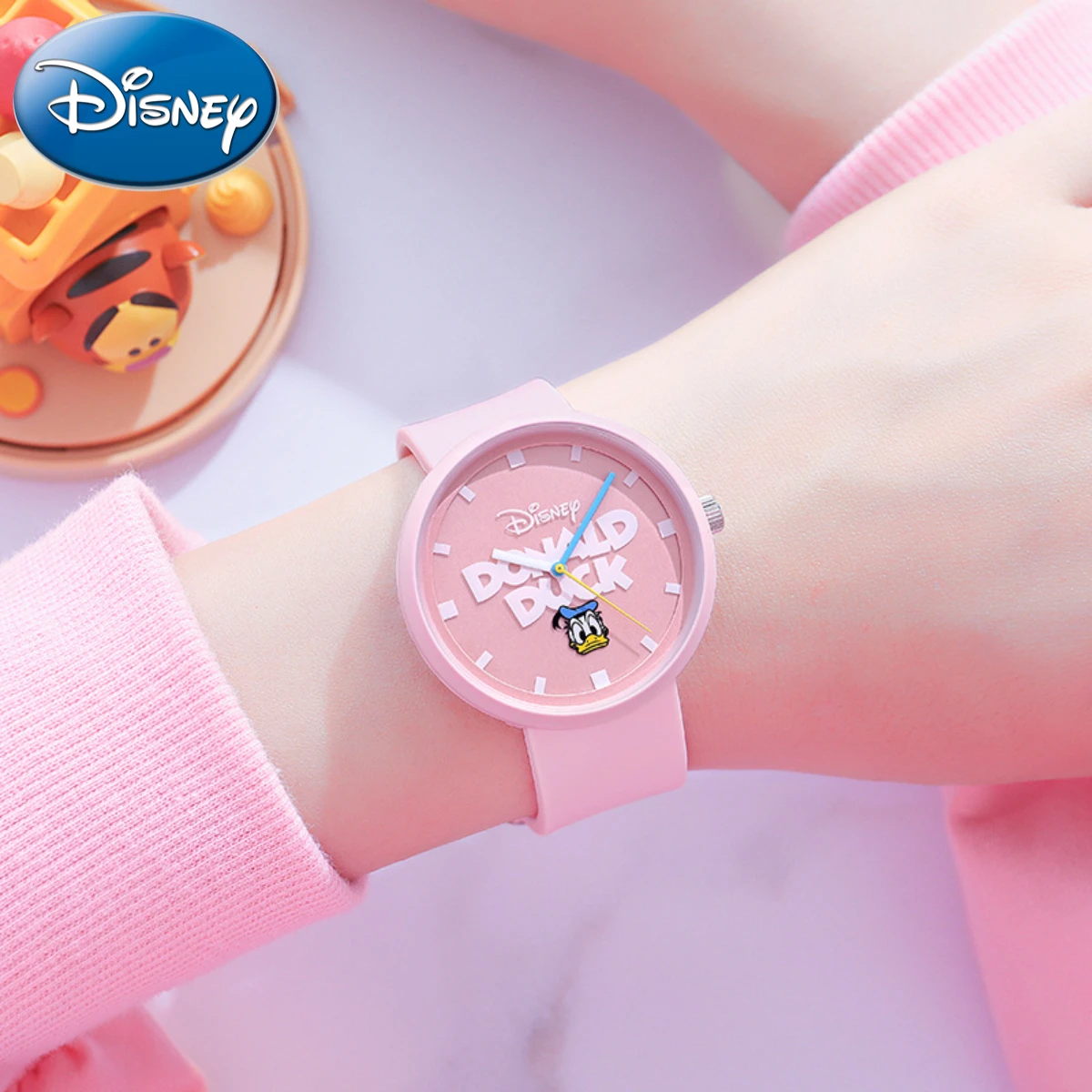 Disney Gift With Box Donald Duck Cartoon Simple Quartz Watch Calendar Resin Band Student Cute Kids Clock Relogio Masculino