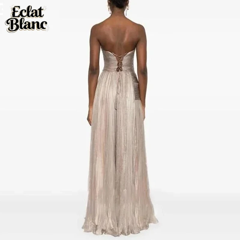 ECLAT Elegant Strapless A-Line Prom Gowns Sleeveless Pleated Formal Party Gown Floor Length Evening Dress Customized