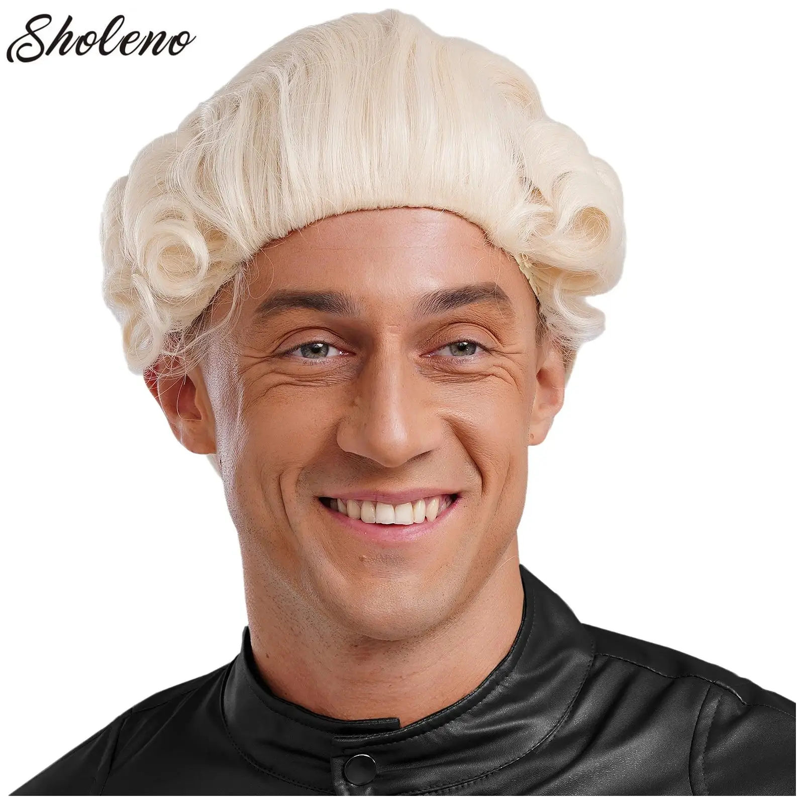 Halloween Beige Lawyer Judge Wig Pianist Music Performance Adjustable Curly Hair Colonial Historical Costume Wig Cosplay Props