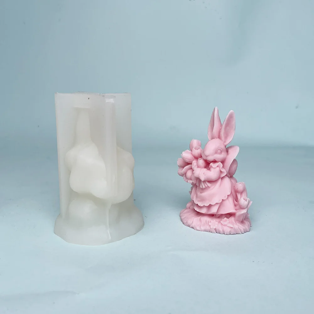Easter Egg Pastoral Rabbit Silicone Candle Mold Flower Bow Dress Bunny Soap Plaster Mould Animal Chocolate Cake Decor DIY Gifts - Image 3