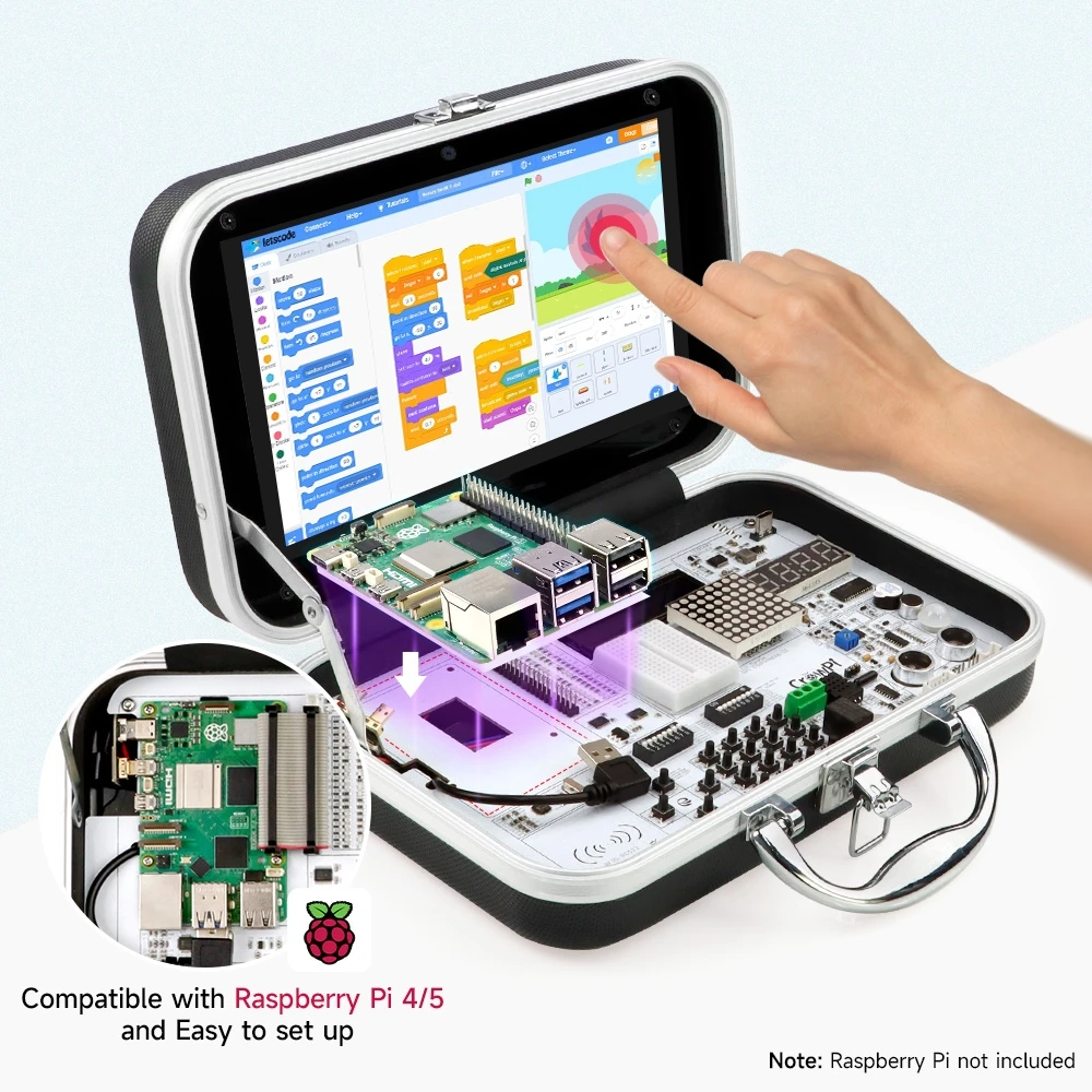 CrowPi - 9 inch Compact Raspberry Pi Educational Kit 9 '' HD Touch Screen LCD Display for Raspberry Pi 5  FCC/CE Certification