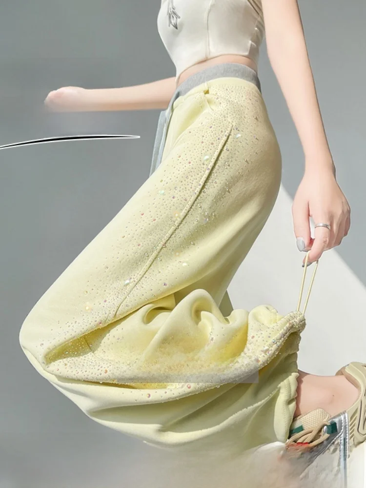 

Женские спортивные брюки в американском стиле, широкие, с высокой талией, прямого кроя, с карманами, удобные, драпированные, свободного силуэта