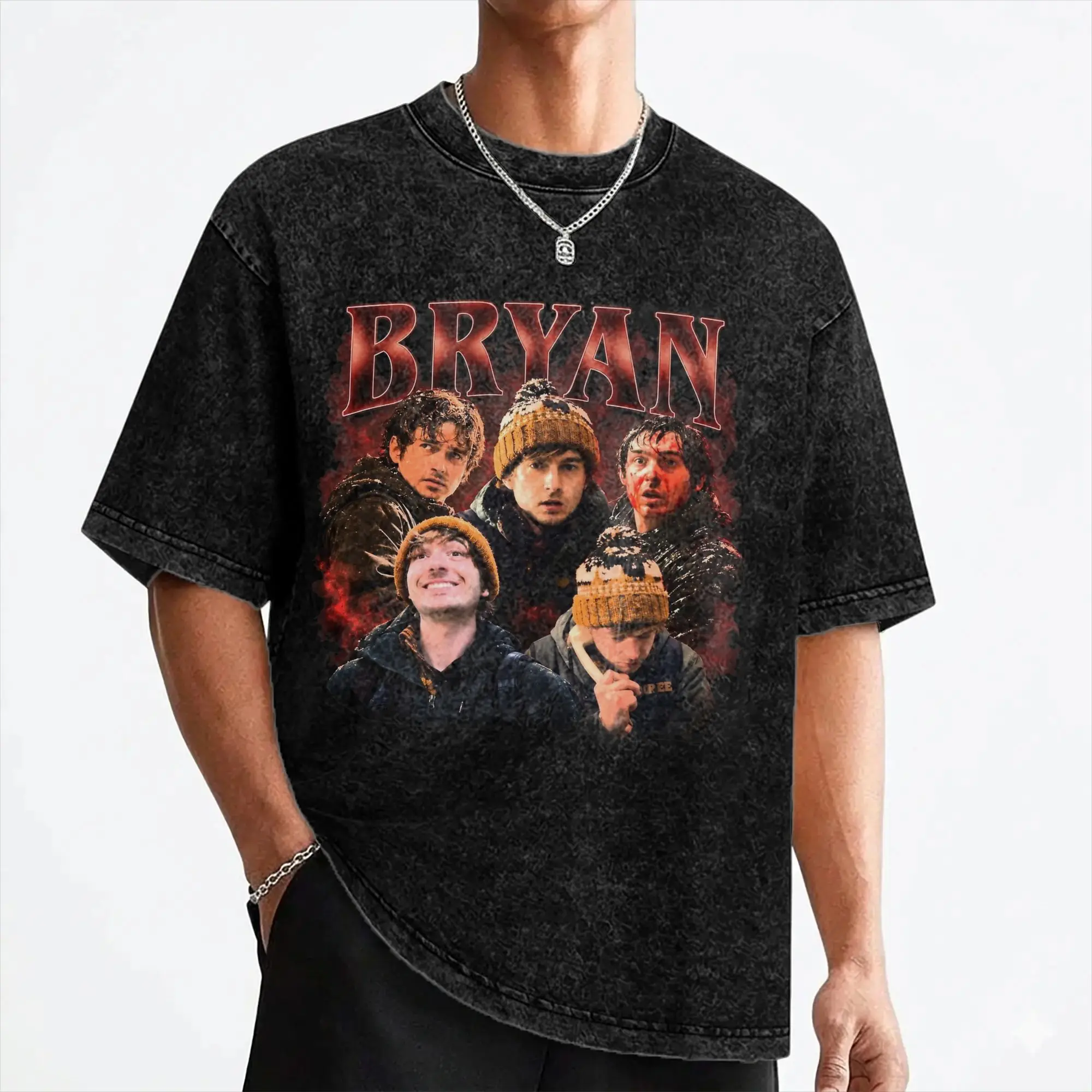 Austin Abrams Bryan  Washed T Shirts Streetwear Vintage T-Shirts  Tees Tops for Men Women Short Sleeve Street Printed