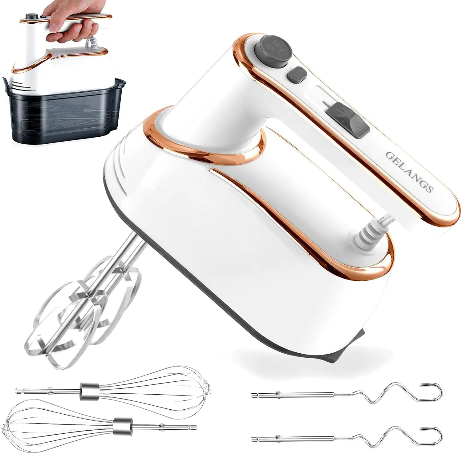 

5-Speed Hand Mixer with Turbo Boost, 400W Copper Motor, Dishwasher-Safe Attachments for Baking & Whipping