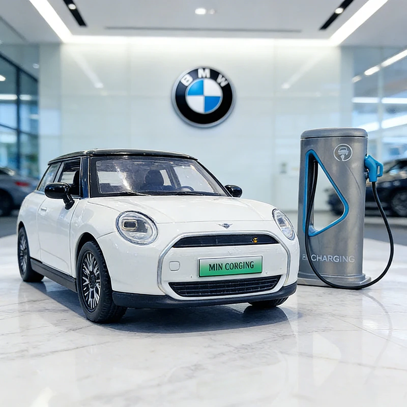 Modèle de voiture électrique en alliage pour enfants, véhicule moulé sous pression en métal, prenant en compte le son et la lumière, jouets BMW Mini Cooper, 1:28, 2024