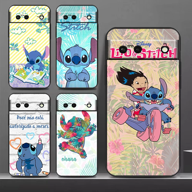 

Stitch Anime Diseny Cute For Google Pixel 8 7A 7 6A 6 5A 5 4 4A XL 5G Black Silicon Shockproof Shell Phone Case