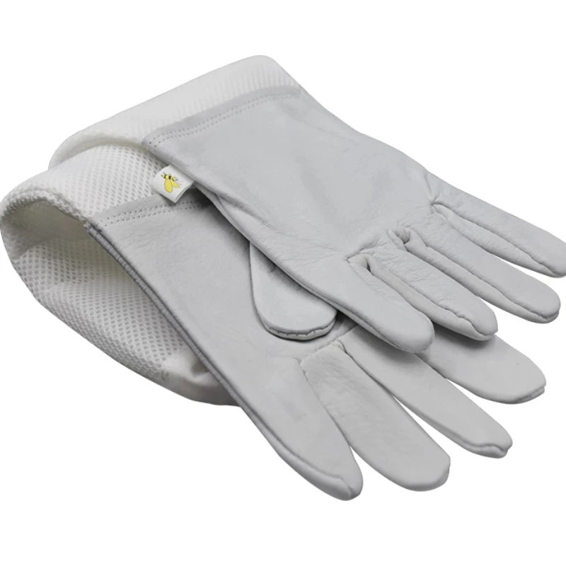 1Pair Beekeeping Gloves Protective Sleeves Breathable Yellow Mesh Anti Bee/Sting Sheepskin Long Gloves For Beekeeper