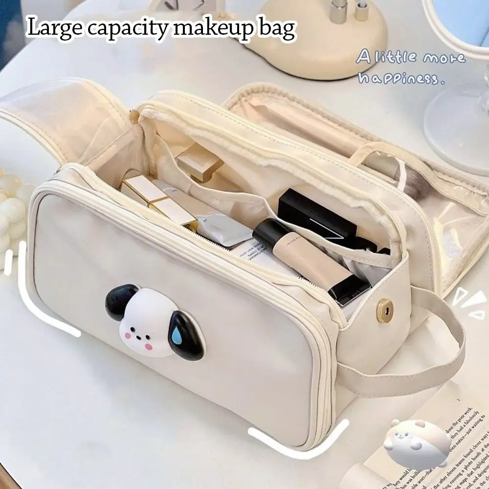 

Portable Large Capacity Makeup Bag PU Leather Multifunctional Storage Bags Double Zipper Hand-held Wash Bag Travel