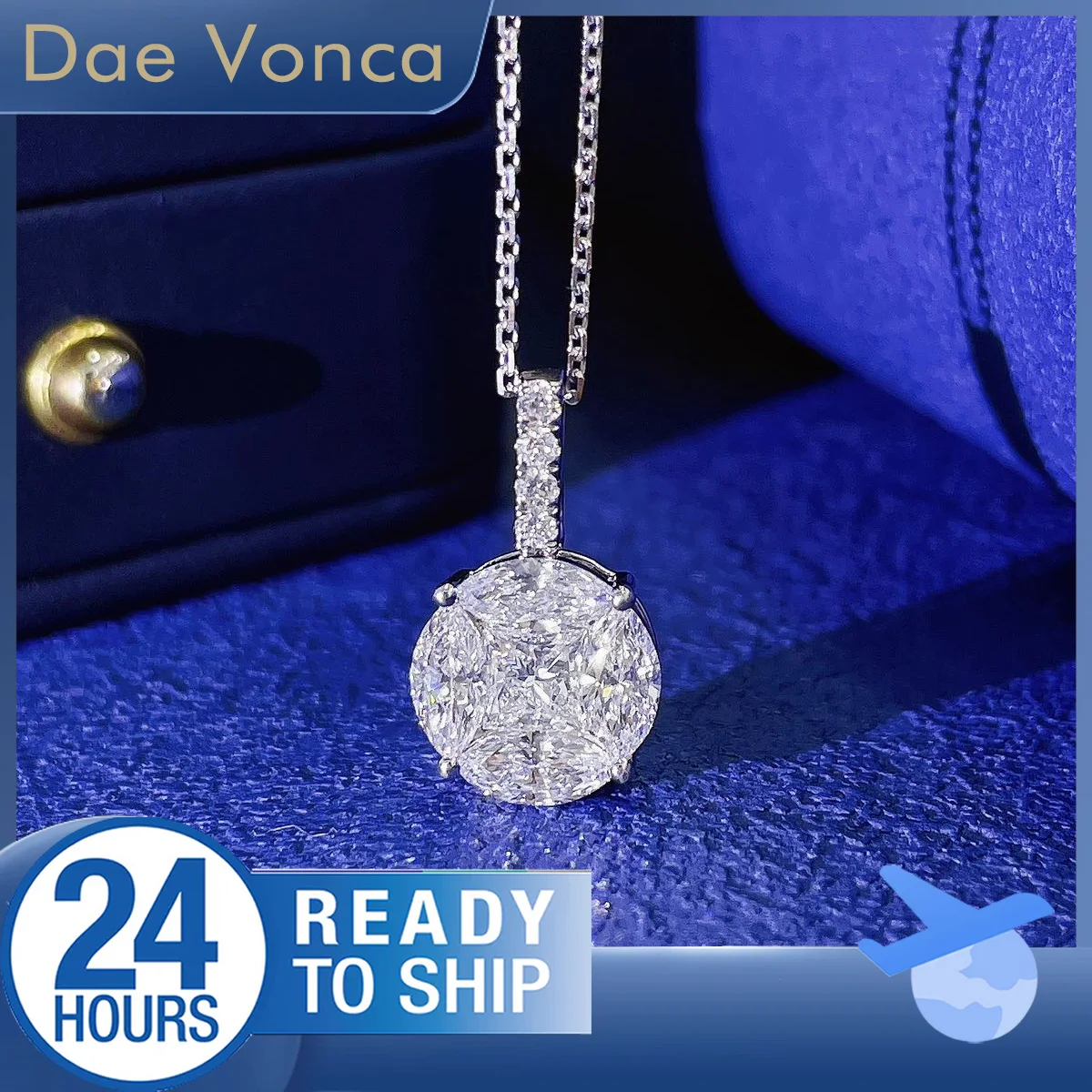 

Marquise and Princess Cut Cluster Chinese Coin Shaped Total 0.504ct 18K White Gold Lab Grown Diamond Necklace Gift for Women