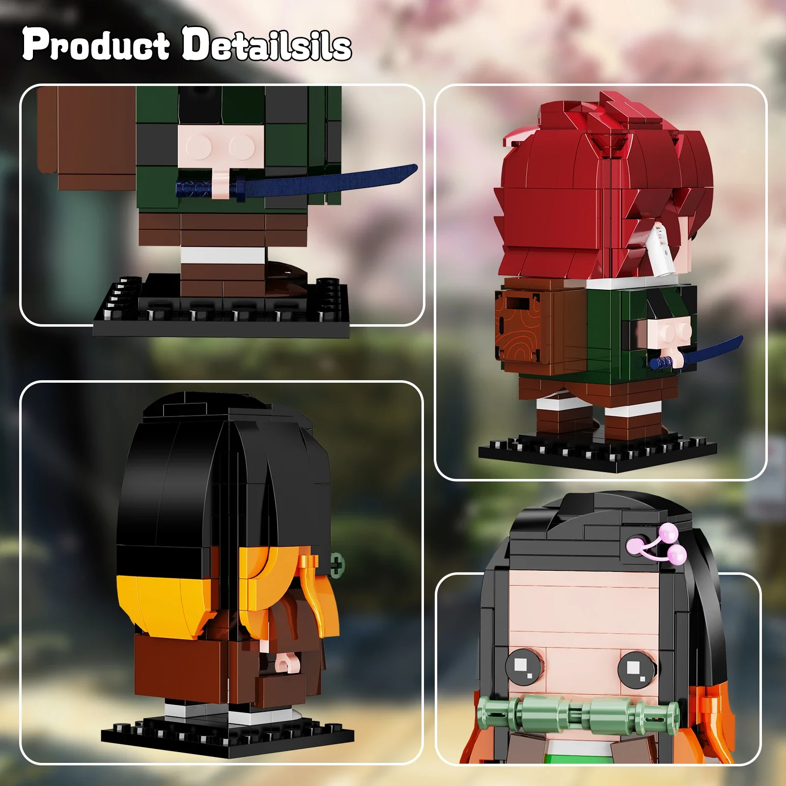 

MOC Demoned Slayers Brickheadz Building Block Set Japan Anime Movie Tanjiro and Nezuko Figures Bricks Toys Kids Gifts(351 PCS)