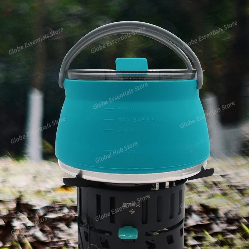 New Camping Portable Silicone Collapsible Kettle, Outdoor Compressible Folding Pot, Travel Silicone Kettle