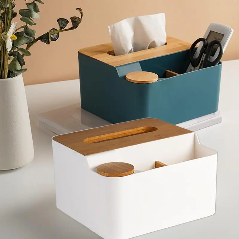 

Multifunction Tissue Box with Cotton Swab Storage Holder Facial Tissue Storage Box Wipes Dispenser Wet Tissue Box for Bathroom