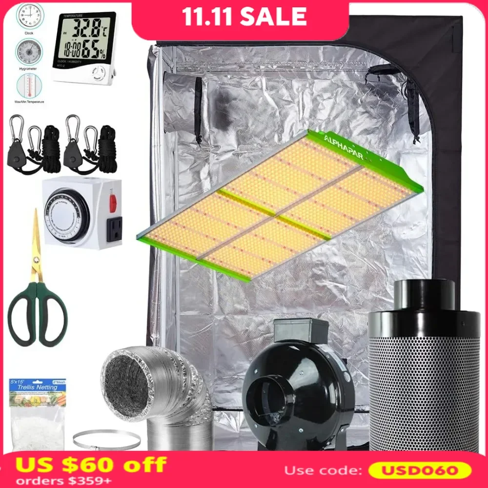 48''x24''x72'' Grow Tent Complete Kit, 400W Full Spectrum Sunlike LED Grow Light 6'' Fan Kit, Indoor Growing Package