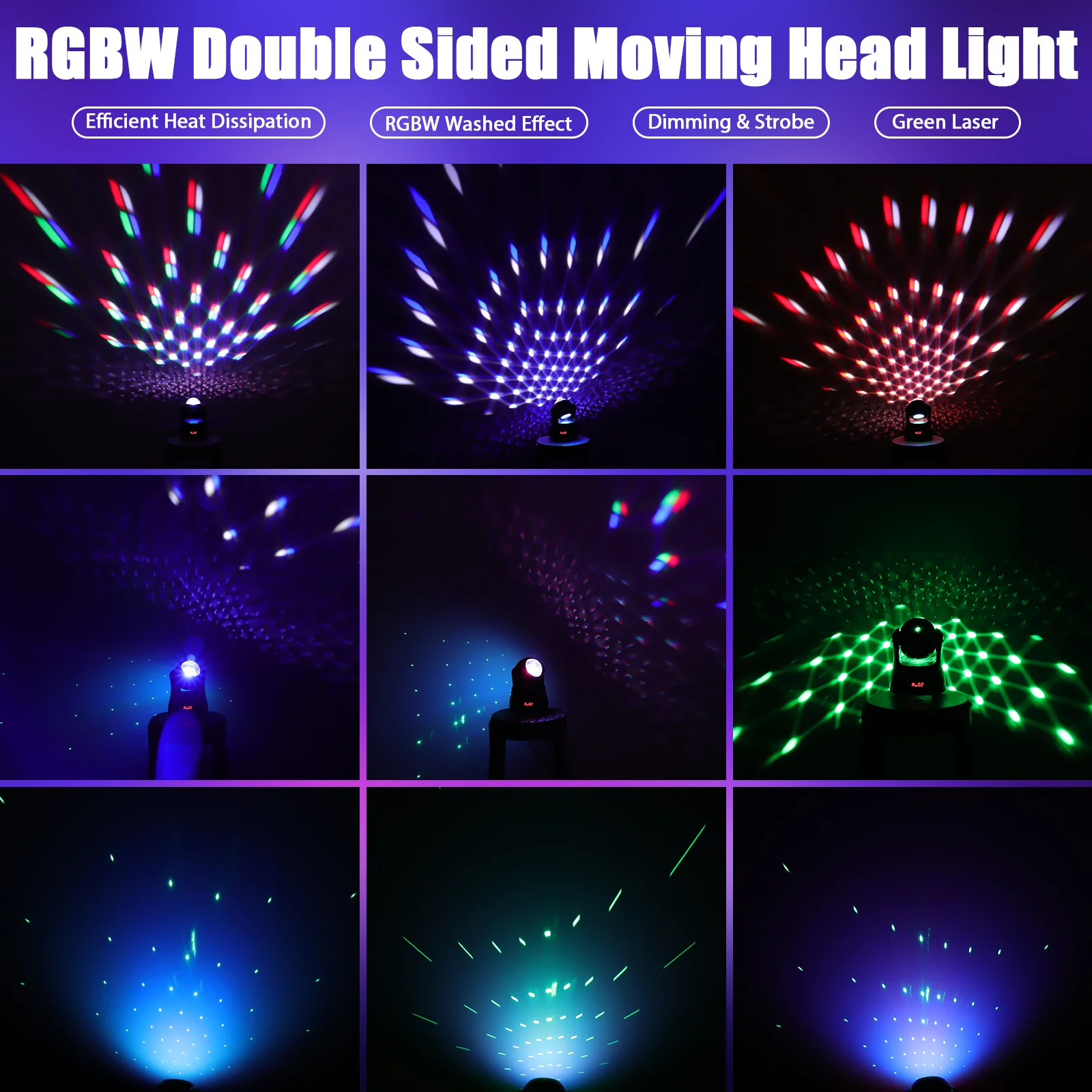 DayFlicker 30W Double-sided RGBW 4 in 1 Lamp Beads Mini Moving Head Light DMX512 Voice Control 15 CH For DJ KTV Party Banquet