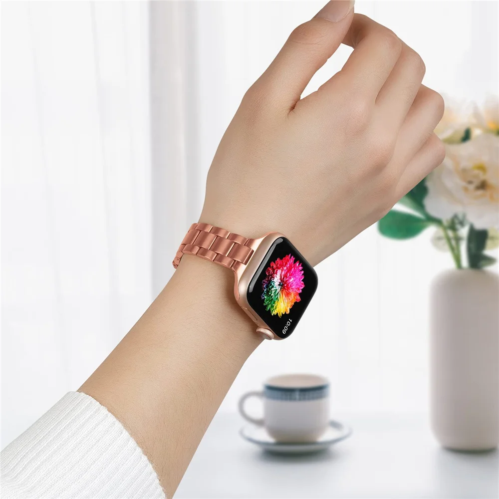 حلقة رفيعة لساعة أبل 41 ملم 40 ملم 38 ملم حزام سلسلة من الفولاذ المقاوم للصدأ لسوار iWatch 9 8 7 6 5 SE 44 ملم 45 ملم الترا 49 ملم #3