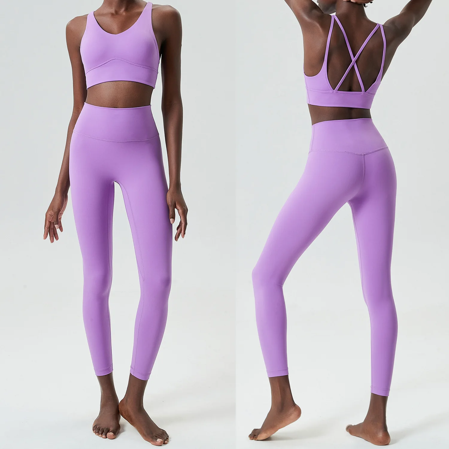 

Women Two Pieces Fiess Yoga Set Buttery Soft Stretch Fabric Gym Suit Slim Fit Breathable Quick Dry Sportswear Workout Clothes