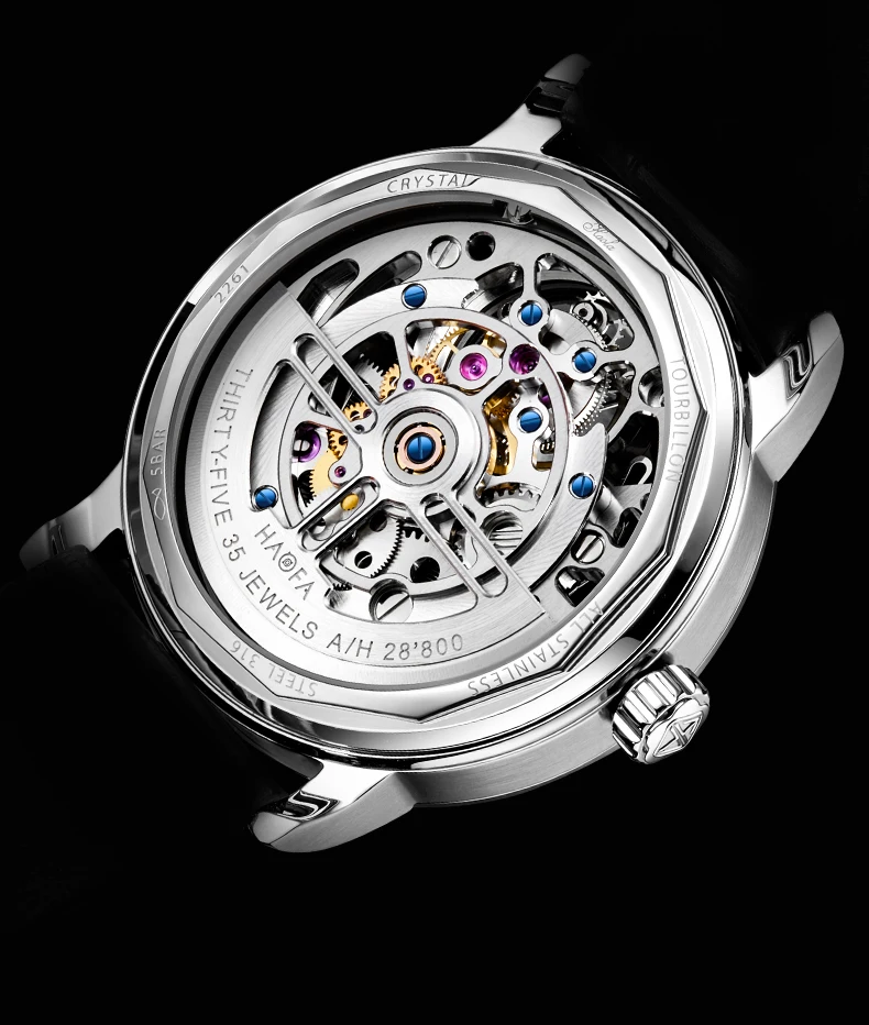 Haofa Automatic Flying Tourbillon Watch for Men Zircon Bezel Luminous Universe Interstellar Mens Watch Double Spring Drives 2269