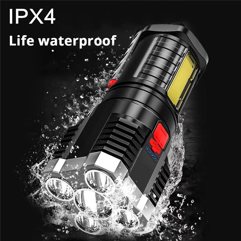 A44U 1 Set Super Bright Flashlight Ultra Powerful LED Torch Light Rechargeable Side Light 5LED Outdoor Flashlight For Camping