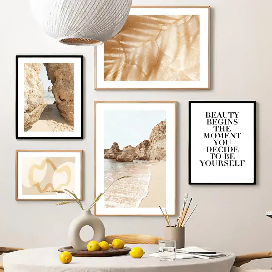 Boho Beige Island View Church Beach Quote Wall Art Canvas Painting Nordic Posters And Prints Wall Pictures For Living Room Decor