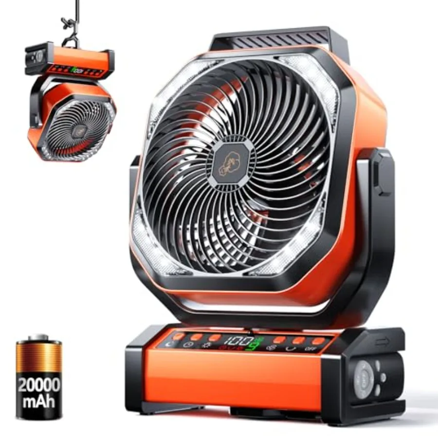 

Camping LED Fan with Light and 20000mAh Rechargeable Battery for Outdoor Tent Use 8-Speed Personal USB Desk Fan Ideal for Campi