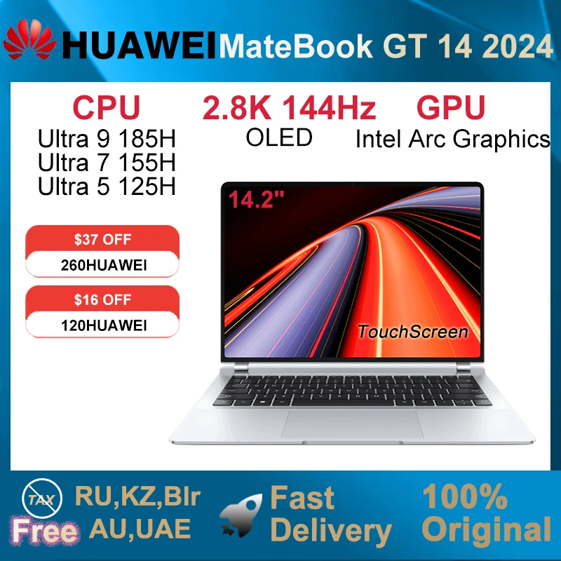 2024 ноутбук HUAWEI MateBook GT 14 ультра 9-185H/Ultra 7-155/ультра 5-125 ноутбук 14,2 дюйма 2,8 K OLED сенсорный экран 140 Вт Hi GT Cube