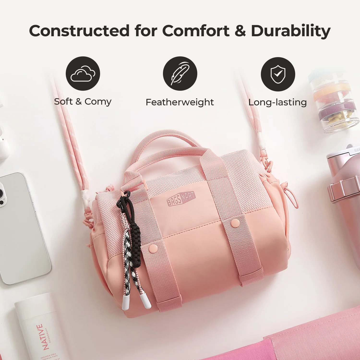 BAGSMART Boston-Tasche für Damen, Mini-Reisetasche, Schulter-Crossbody-Tasche, wasserdicht, mit Nassfach, für Fitnessstudio, Reisen, Alltag, Strand, Weekender – Detail 26