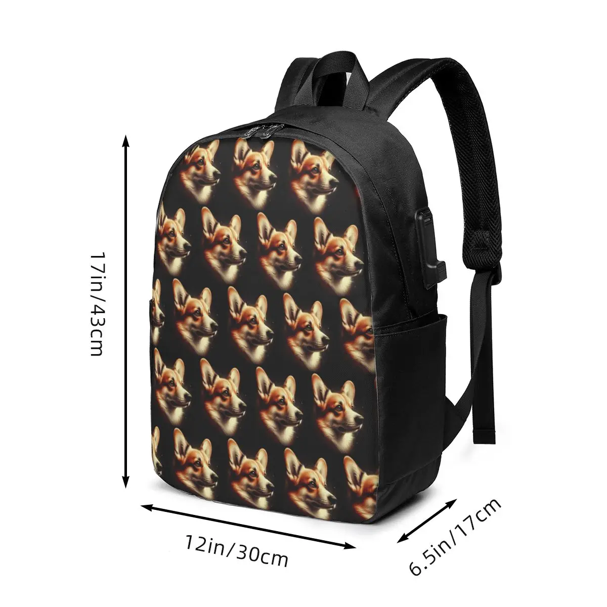 Corgi Portrait In Dark Backpack Travel Notebook Bag Computer College Student School Bag Laptop Shoulder Bags for Men Women