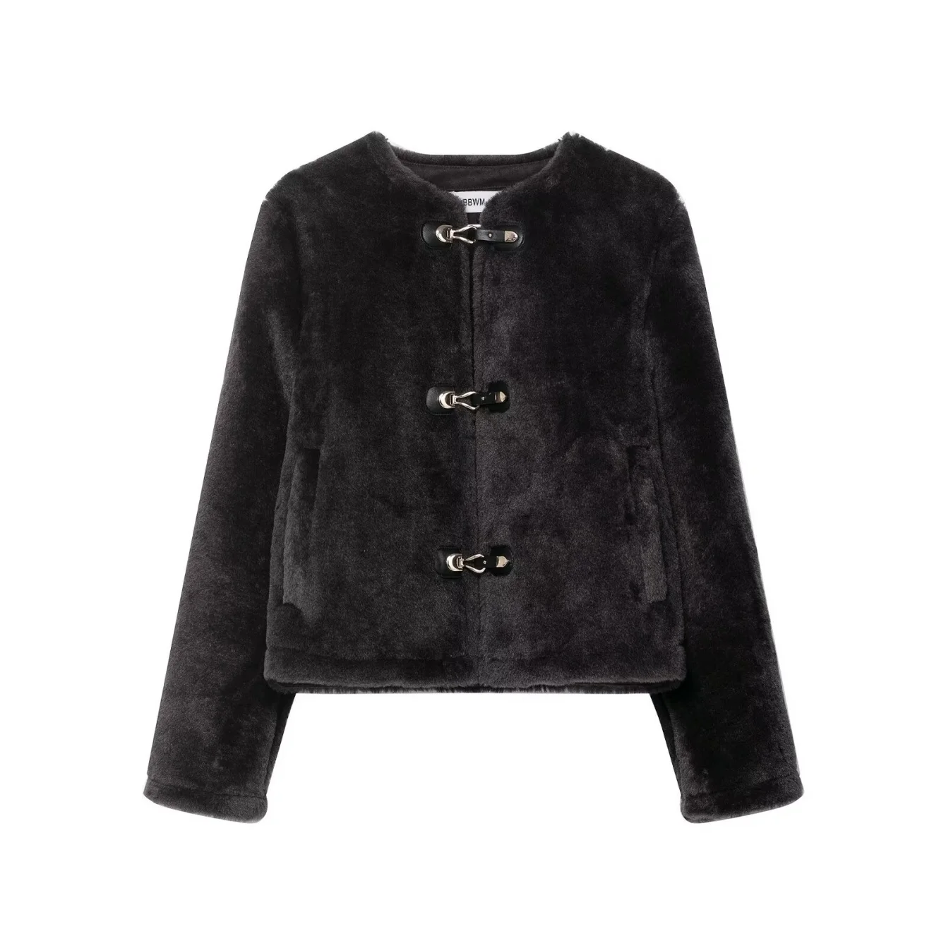 女性両面フェイクファーショートジャケット女性ルーズカジュアルシングルブレスト暖かいコート秋冬フルスリーブジャケット