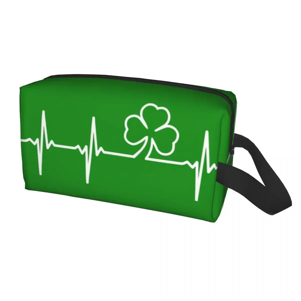 Travel Irish Shamrock Heartbeat Toiletry Bag Fashion St Patrick Day Cosmetic Makeup Organizer Women Beauty Storage Dopp Kit Box