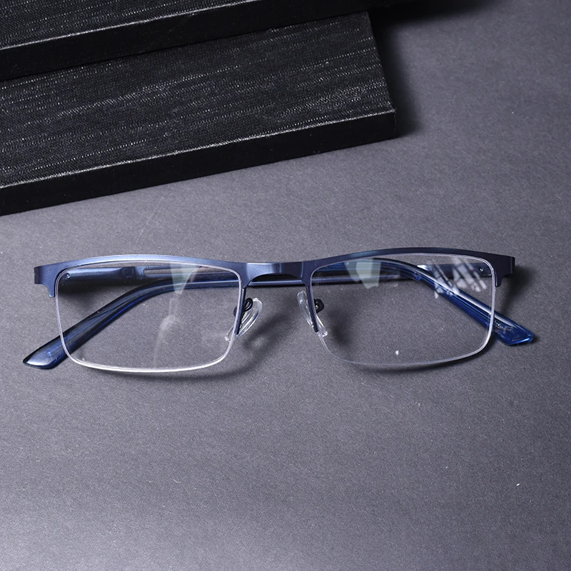 Schwarze Halbrahmen-Lesebrille für Herren, quadratischer Metallrahmen, Lesebrille gegen Alterssichtigkeit, Blaulichtfilter, Lesehilfe +1,25 1,75 2,25 2,5