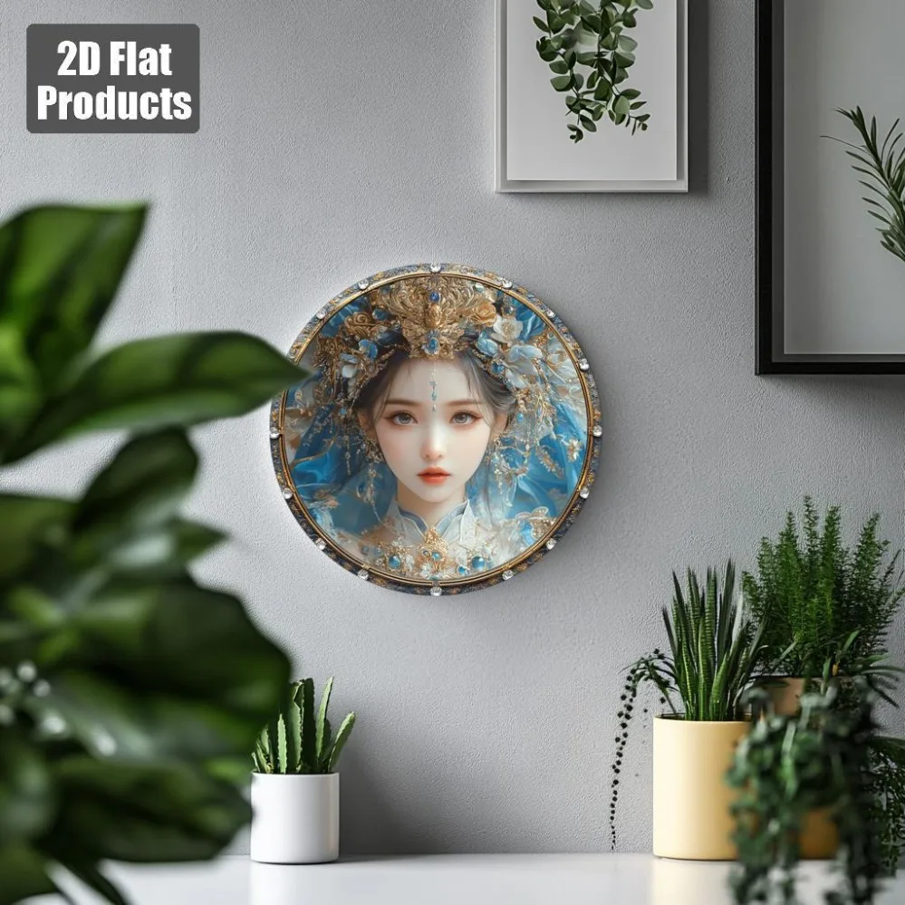 2D أنيمي نمط أنثى جدار الفن 8x8 بوصة جولة الألومنيوم ديكور الأزرق الذهب خوذة-المنزل المطبخ مقهى غرفة الديكور عطلة Gif #6