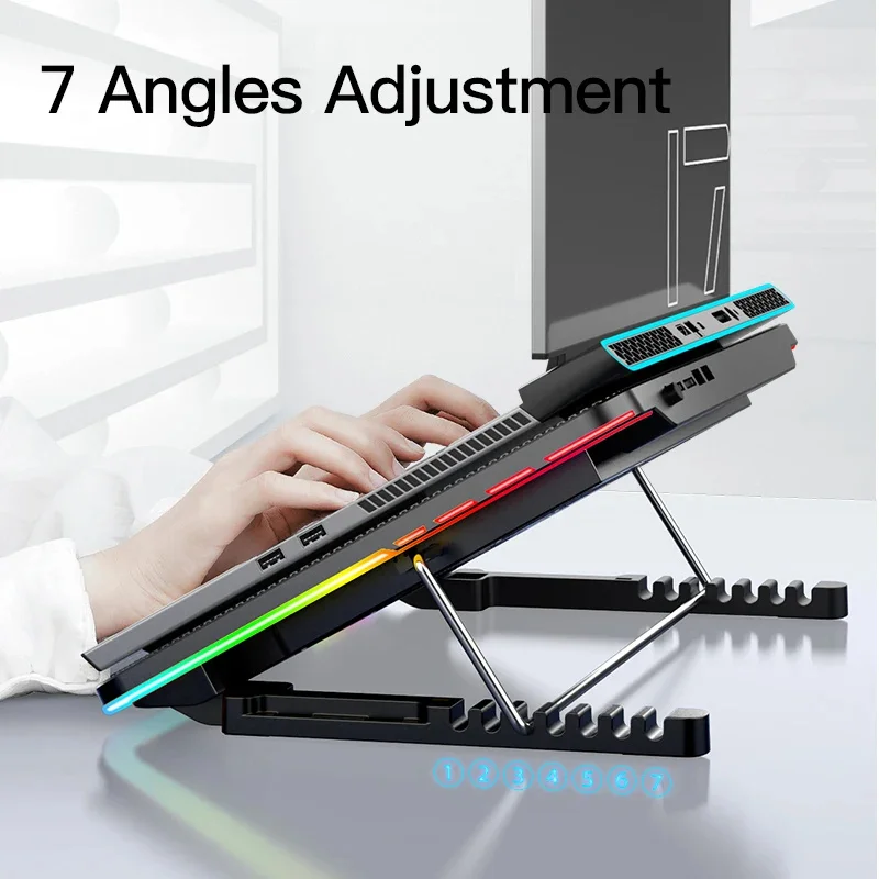 Dispositivo di raffreddamento per laptop da gioco da 17 pollici Sei ventole Velocità del vento a 7 velocità Porta USB Tappetino di raffreddamento per laptop Supporto per laptop per notebook con supporto per telefono ﻿