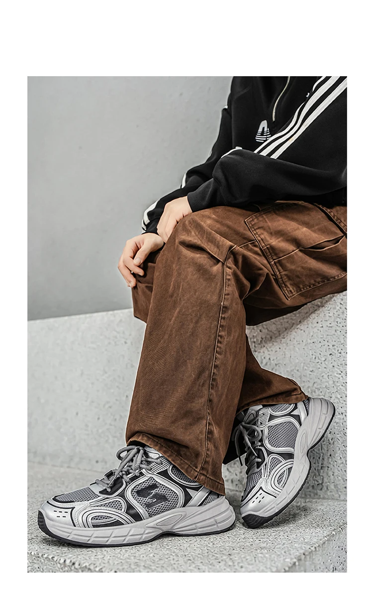 LOEIKAN Herren-Sneaker mit Patchwork-Mesh, lässige Turnschuhe mit klobiger, dicker Sohle, zum Schnüren, Dad-Schuhe, vielseitiges Schuhwerk für den täglichen Pendelverkehr – Detail 6