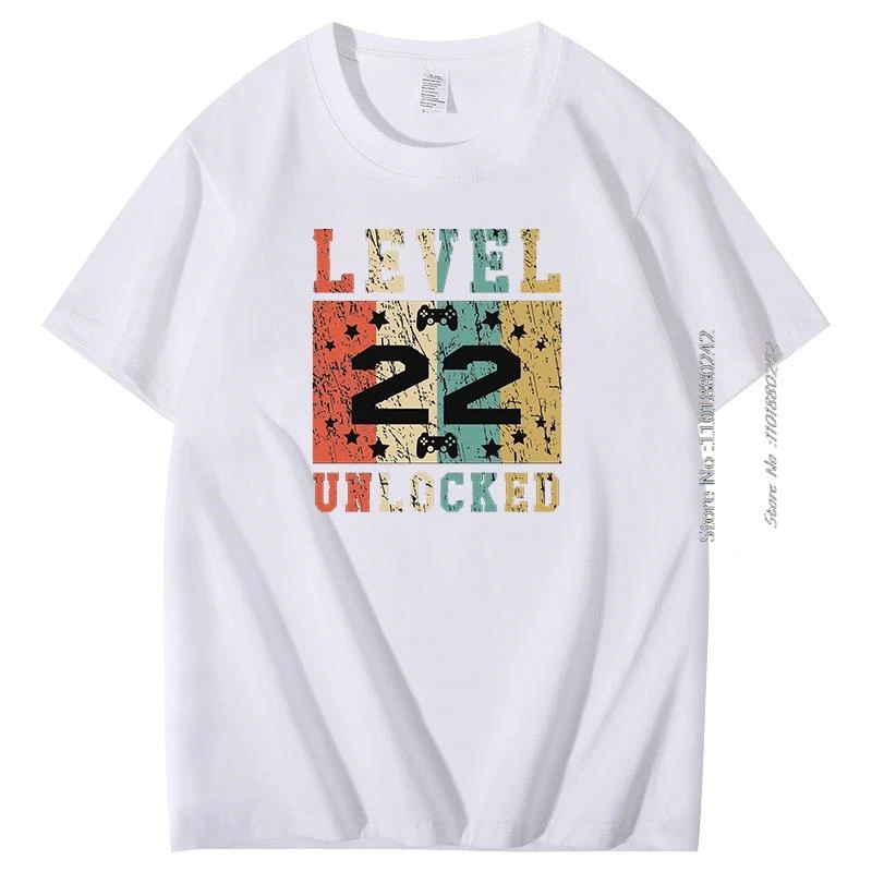 Level 22 Unlocked Mens Print T Shirt Funny Retro Video Games Graphic T Shirts Summer Tees Tops New Cotton Shirts And T-Shirts