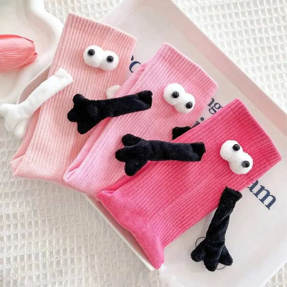 3 Pairs Dopamine Lovers\' Medium Tube Socks Pink Middle Calf Sock Cute Parent Children Sisters Soft Interactive Women Short Socks