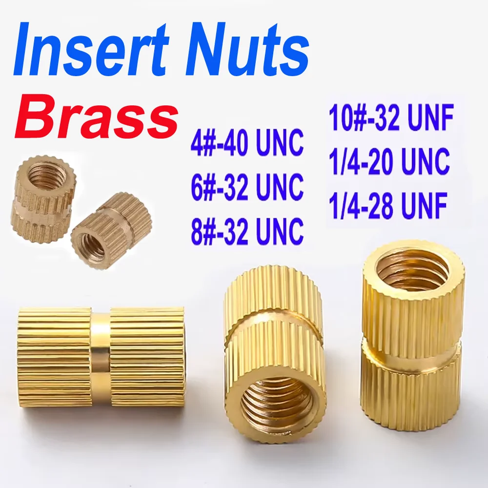 4#/6#/8#/10#/1/4 UNC/UNF Hot Melt Knurled Brass Insert Nuts – Through Hole Injection Molding Nutsert