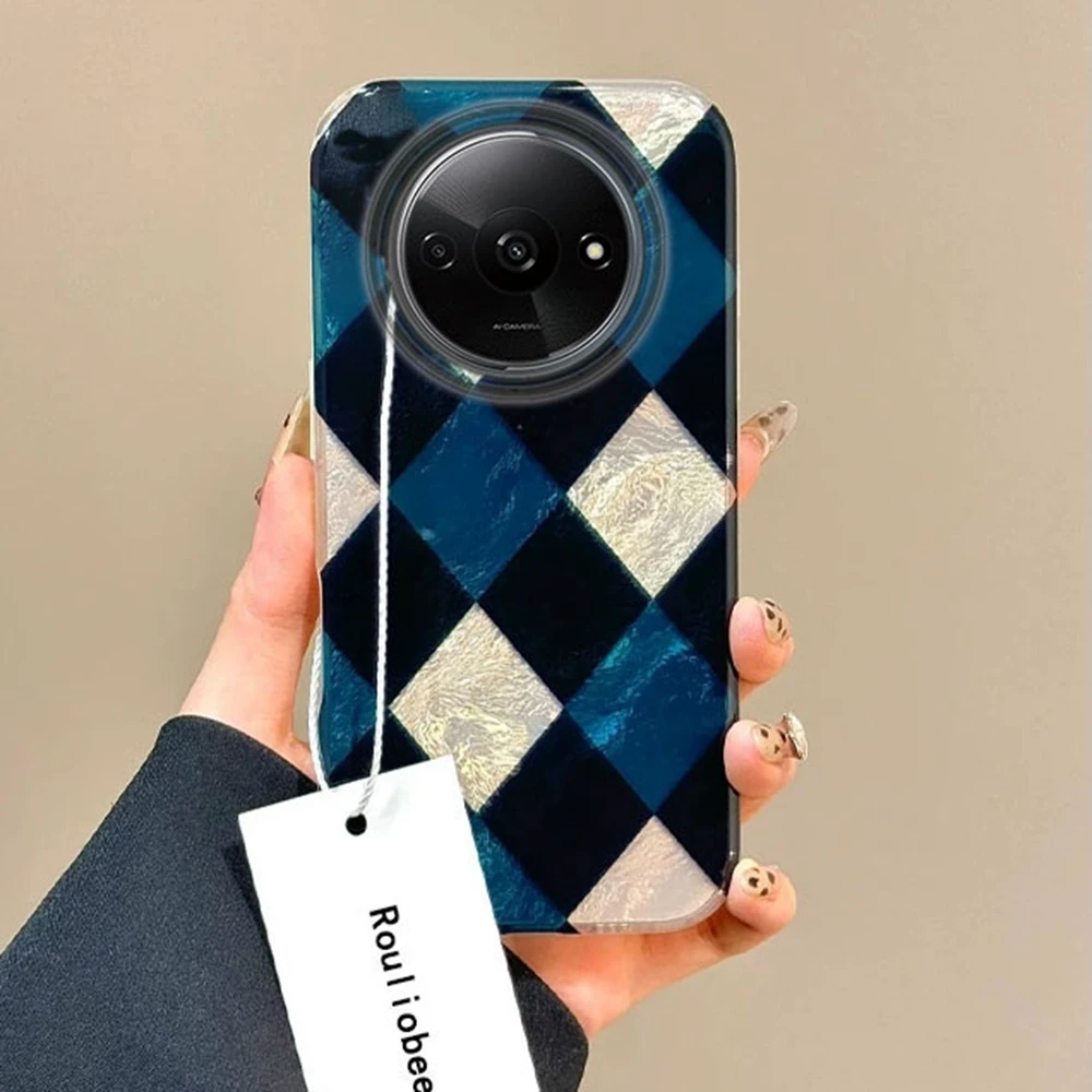 

Retro Grid Pattern Girls Phone Case For Xiaomi Redmi 15C 14C 13C Note 15 14 13 12 11 10 9 8 Pro A3 A2 A1 Women Funda Cover Coque