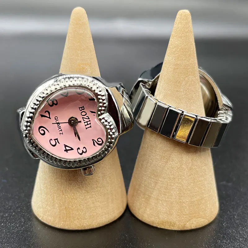Fashion Harajuku Heart-shaped Watch Ring For Women&Girls Retro Alloy Shell Punk Pokect Watch Ring 2024 New Finger Accessories