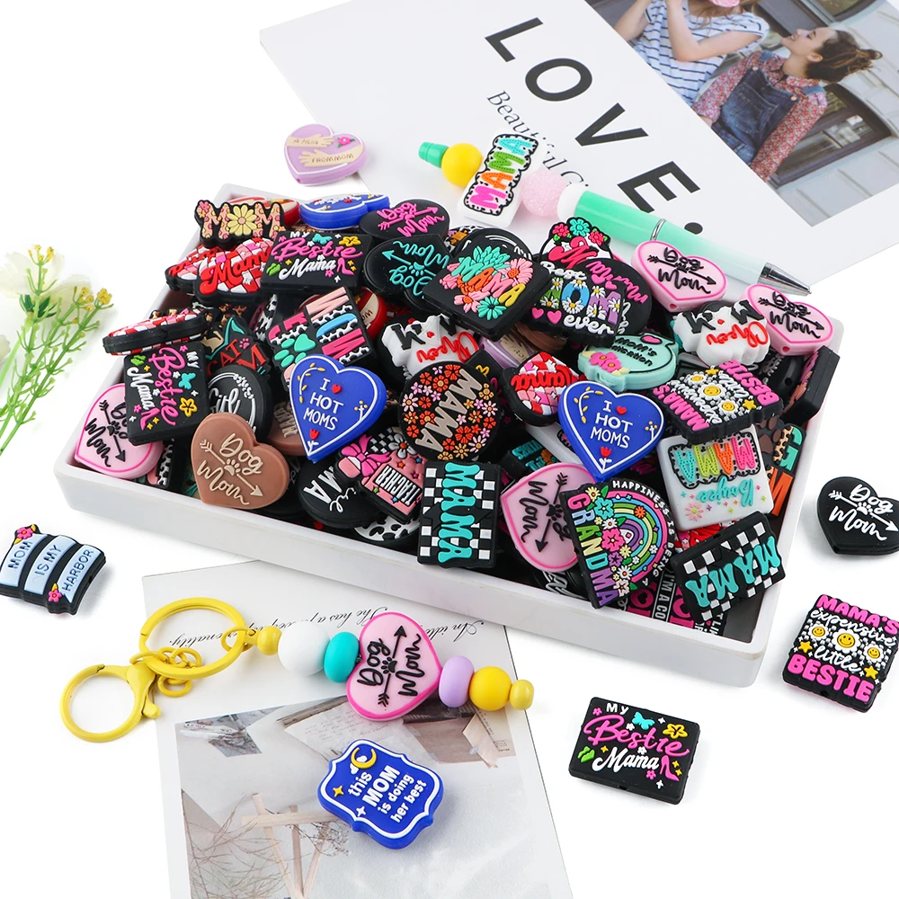 6pcs New Mama Style Series Silicone Focus Bead For Jewelry Making DIY Earrings Bracelet Necklace Decoration Handmade Accessories