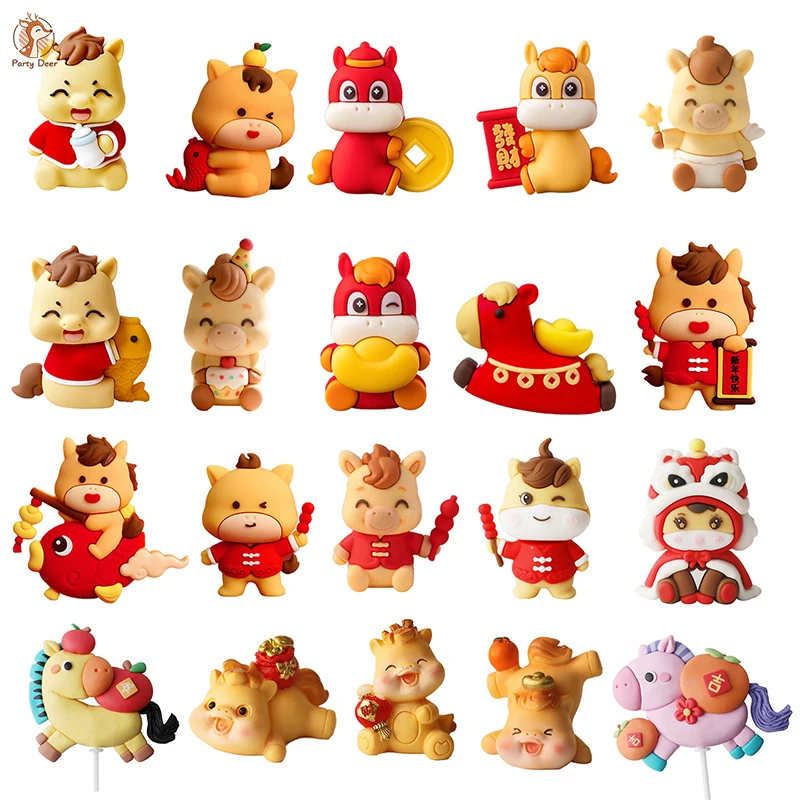 Cute Horse Pony Baby Cake Topper Chinese New Year 1st 2st Child Birthday Decoration for Boy Girl Kids Full Moon Party Gifts